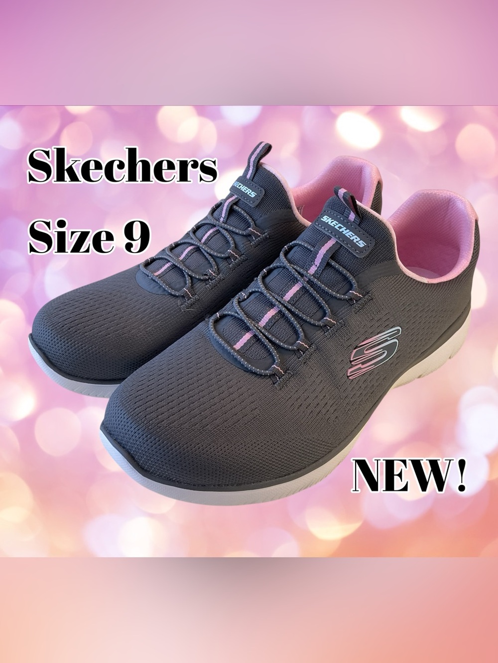 Skechers Women's Charcoal Gray & Light Pink Slip-On Athletic Shoes